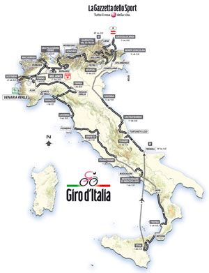 The 2011 Giro d'Italia 2011 route map