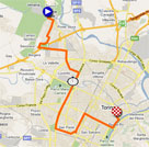 De kaart met het parcours van de eerste etappe van de Giro d'Italia 2011 in Google Maps