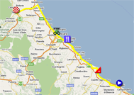 The map with the race route of the tenth stage of the Giro d'Italia 2011 on Google Maps