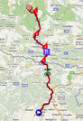 The map with the race route of the thirteenth stage of the Giro d'Italia 2011 on Google Maps