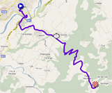 De kaart met het parcours van de zestiende etappe van de Giro d'Italia 2011 in Google Maps
