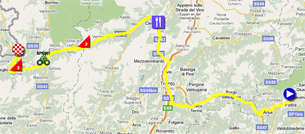 The map with the race route of the dix-seventh stage of the Giro d'Italia 2011 on Google Maps