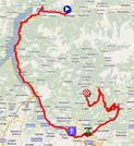 De kaart met het parcours van de dix-achtste etappe van de Giro d'Italia 2011 in Google Maps