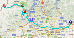 De kaart met het parcours van de dix-negende etappe van de Giro d'Italia 2011 in Google Maps