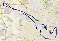 De kaart met het parcours van de 21ème etappe van de Giro d'Italia 2011 in Google Maps