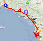La carte du parcours de la quatrième étape du Giro d'Italia 2011 sur Google Maps
