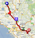 De kaart met het parcours van de zesde etappe van de Giro d'Italia 2011 in Google Maps