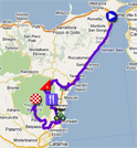 The map with the race route of the nineth stage of the Giro d'Italia 2011 on Google Maps