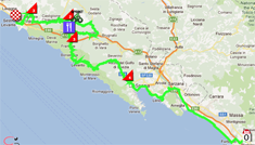 The map with the race route of the twelfth stage of the Giro d'Italia 2012 on Google Maps
