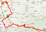 De kaart met het parcours van de dertiende etappe van de Giro d'Italia 2012 op Google Maps