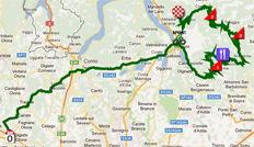 De kaart met het parcours van de vijftiende etappe van de Giro d'Italia 2012 op Google Maps