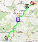 De kaart met het parcours van de zestiende etappe van de Giro d'Italia 2012 op Google Maps