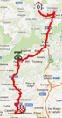 The map with the race route of the eighteenth stage of the Giro d'Italia 2012 on Google Maps