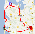 De kaart met het parcours van de tweede etappe van de Giro d'Italia 2012 op Google Maps