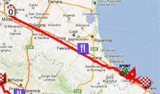 The map with the race route of the fifth stage of the Giro d'Italia 2012 on Google Maps