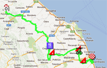 De kaart met het parcours van de zesde etappe van de Giro d'Italia 2012 op Google Maps