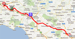 The map with the race route of the ninth stage of the Giro d'Italia 2012 on Google Maps