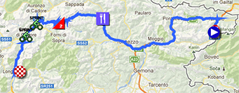 De kaart met het parcours van de elfde etappe van de Giro d'Italia 2013 op Google Maps