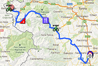 De kaart met het parcours van de veertiende etappe van de Giro d'Italia 2013 op Google Maps
