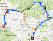 De kaart met het parcours van de vijftiende etappe van de Giro d'Italia 2013 op Google Maps