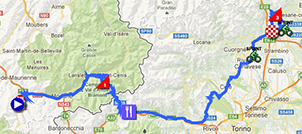 De kaart met het parcours van de zestiende etappe van de Giro d'Italia 2013 op Google Maps