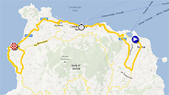 The map with the race route of the second stage of the Giro d'Italia 2013 on Google Maps