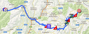 The map with the race route of the twentieth stage of the Giro d'Italia 2013 on Google Maps