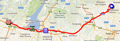 De kaart met het parcours van de eenentwintigste etappe van de Giro d'Italia 2013 op Google Maps