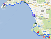 De kaart met het parcours van de derde etappe van de Giro d'Italia 2013 op Google Maps