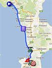 De kaart met het parcours van de vierde etappe van de Giro d'Italia 2013 op Google Maps