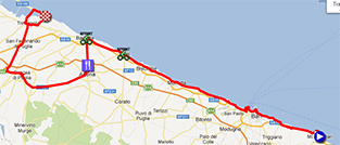 De kaart met het parcours van de zesde etappe van de Giro d'Italia 2013 op Google Maps
