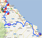 De kaart met het parcours van de zevende etappe van de Giro d'Italia 2013 op Google Maps
