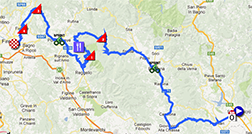 De kaart met het parcours van de negende etappe van de Giro d'Italia 2013 op Google Maps