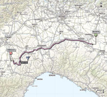 De kaart met het parcours van de 13de etappe van de Giro d'Italia 2013