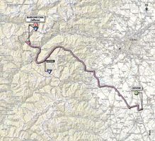 De kaart met het parcours van de 14de etappe van de Giro d'Italia 2013