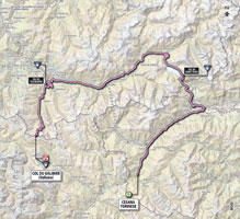 De kaart met het parcours van de 15de etappe van de Giro d'Italia 2013