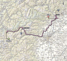 De kaart met het parcours van de 16de etappe van de Giro d'Italia 2013