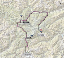 De kaart met het parcours van de 19de etappe van de Giro d'Italia 2013