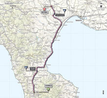 De kaart met het parcours van de 5de etappe van de Giro d'Italia 2013