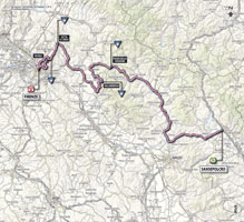 De kaart met het parcours van de 9de etappe van de Giro d'Italia 2013