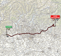 The map with the race route of the 15th stage of the Tour of Italy 2014