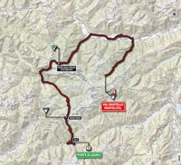 The map with the race route of the 16th stage of the Tour of Italy 2014