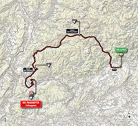 The map with the race route of the 18th stage of the Tour of Italy 2014