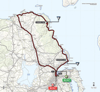 De kaart met het parcours van de 2de etappe van de Ronde van Italië 2014