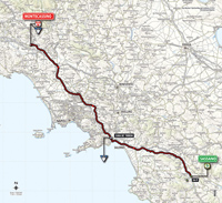 De kaart met het parcours van de 6de etappe van de Ronde van Italië 2014