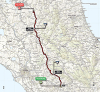 De kaart met het parcours van de 7de etappe van de Ronde van Italië 2014