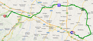 De kaart met het parcours van de tiende etappe van de Giro d'Italia 2014 op Google Maps
