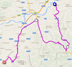 The map with the race route of the twelfth stage of the Giro d'Italia 2014 on Google Maps