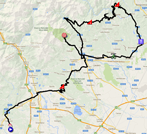 De kaart met het parcours van de veertiende etappe van de Giro d'Italia 2014 op Google Maps