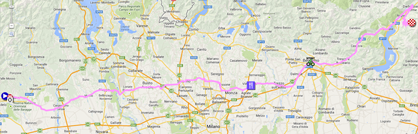 De kaart met het parcours van de vijftiende etappe van de Giro d'Italia 2014 op Google Maps